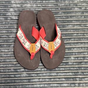 L.L.Bean Women's Original Maine Isle Flip-Flops cream & salmon turtles size 6